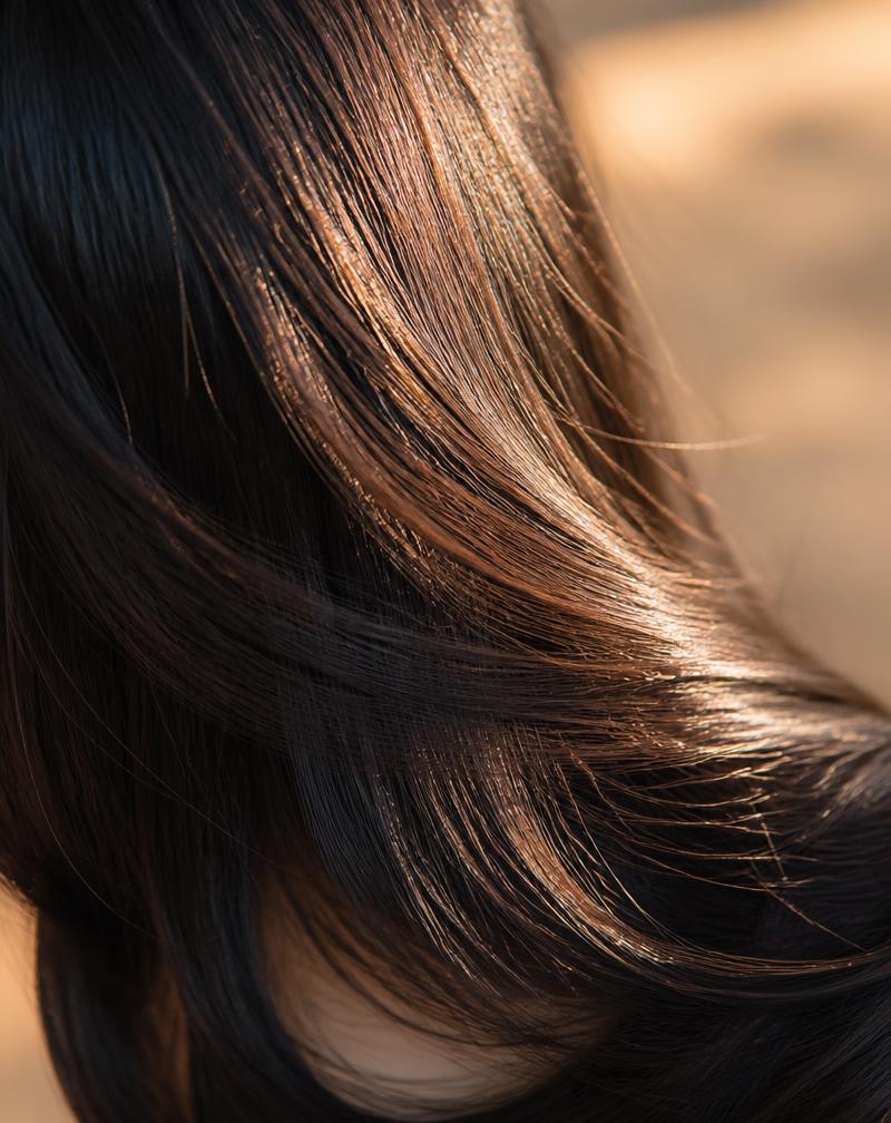 Close-up of healthy, luminous hair in golden light
