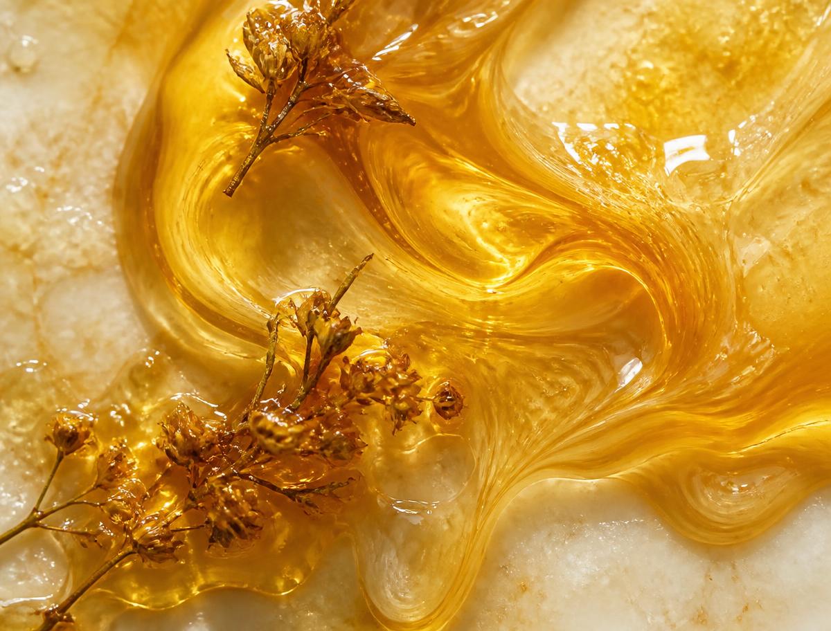 Macro texture of the golden botanical oil